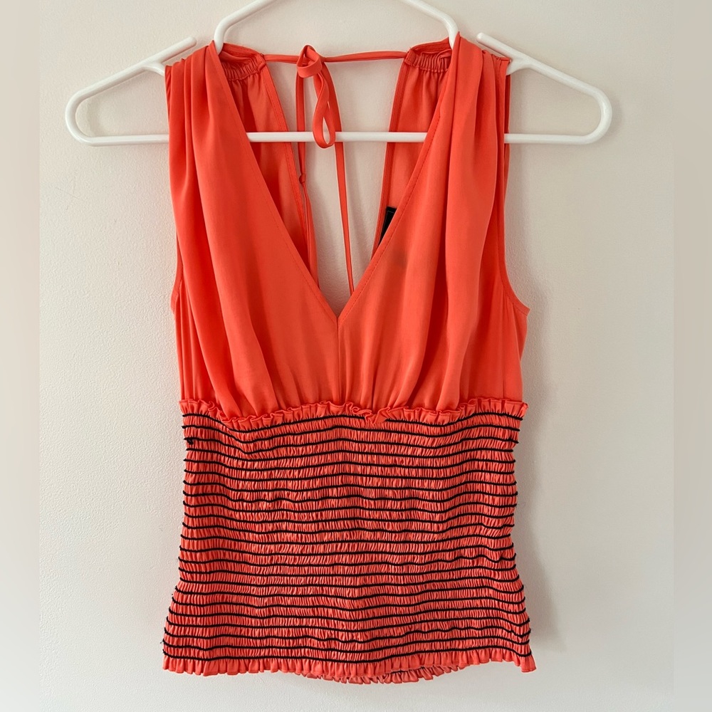 Orange polyester fancy top with ties size XS